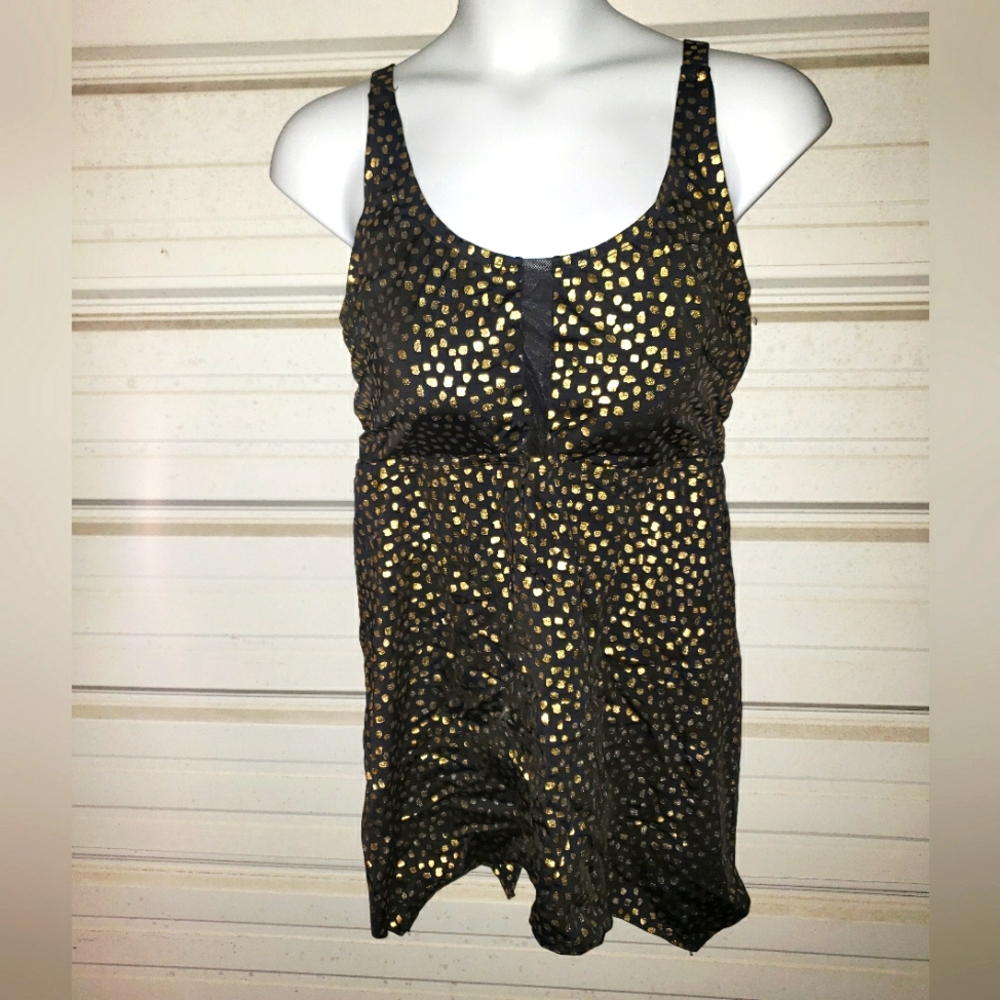 Plus Size 22 2x 3x Womens Swim Tankini Top Gold Black Swimsuit
